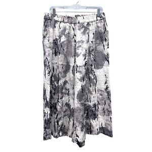 ALEMBIKA Linen Abstract Print Artsy Lagenlook Wide Leg Cropped Pants Size 4 L